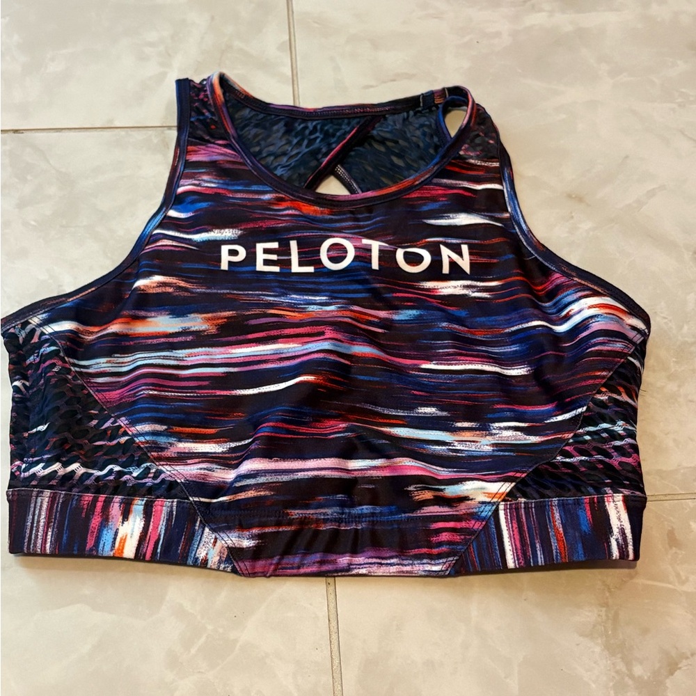 Peloton Striped Sports Bra in Blue and Pink